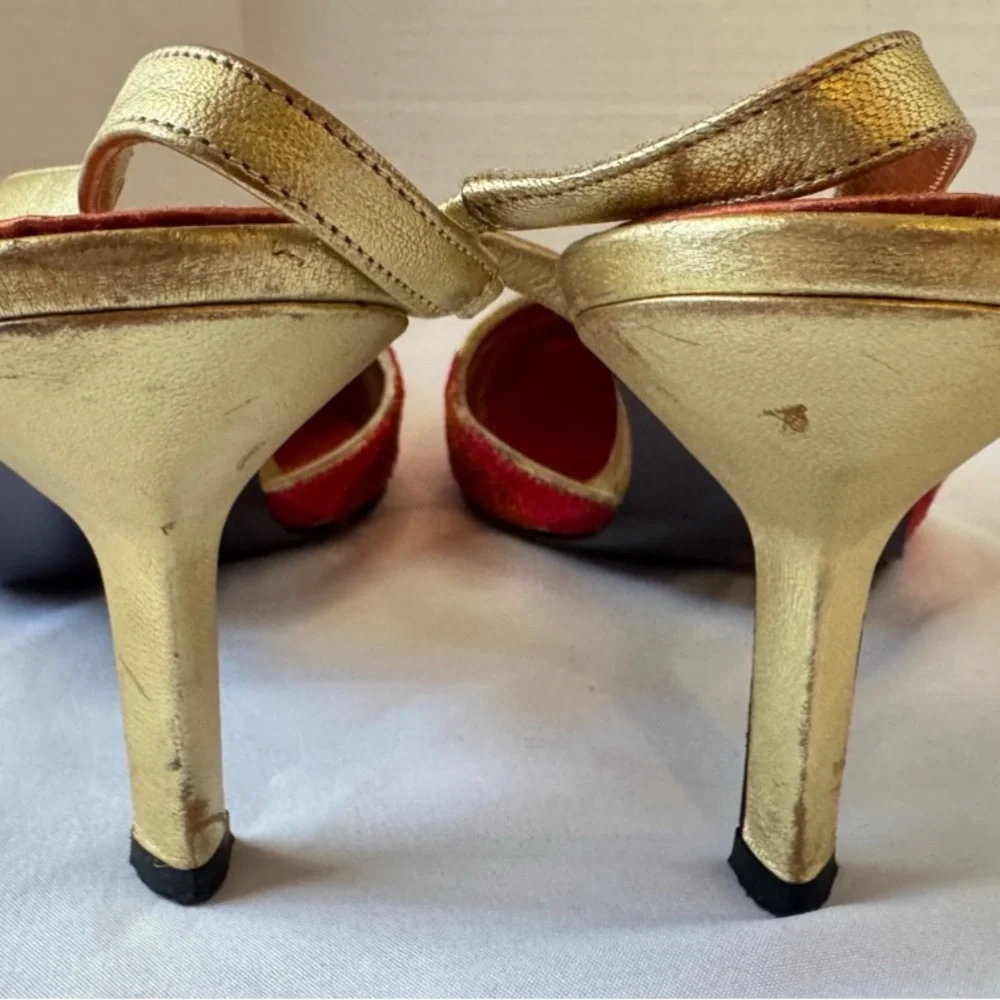 Vintage Fendi Nappa Lamé Metallic Multicolor Geometric Slingback Pump Heel 10M - Picture 4 of 11